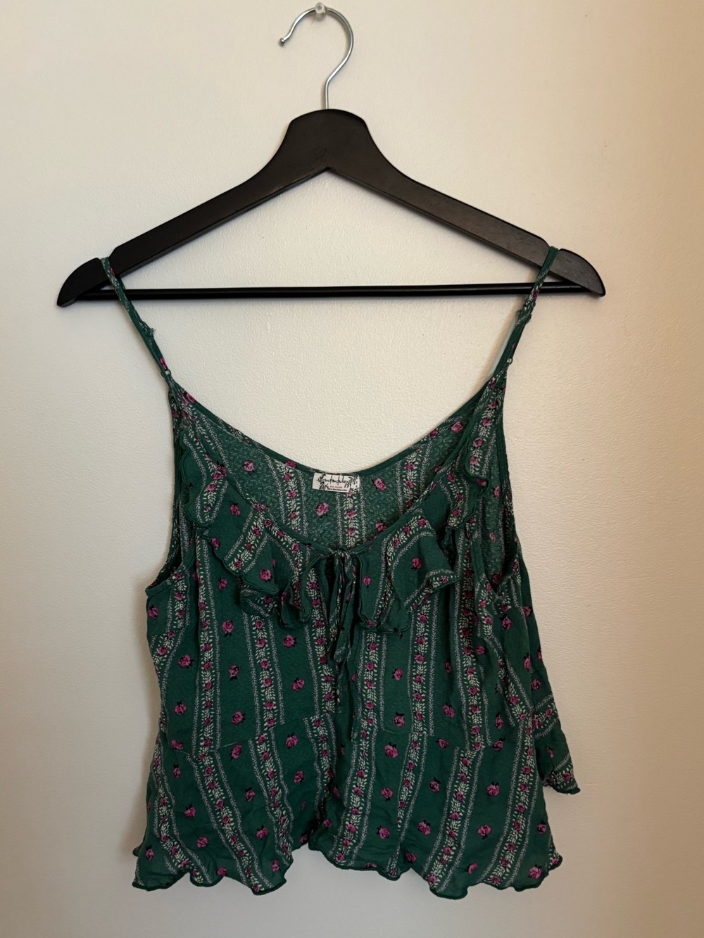 Free People Green Floral Ruffle Cami